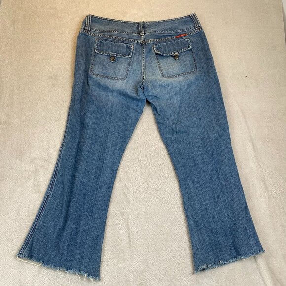 Abercrombie Womens Flared Jeans Size 12 Frayed Hem 100% Cotton Denim - Picture 10 of 11